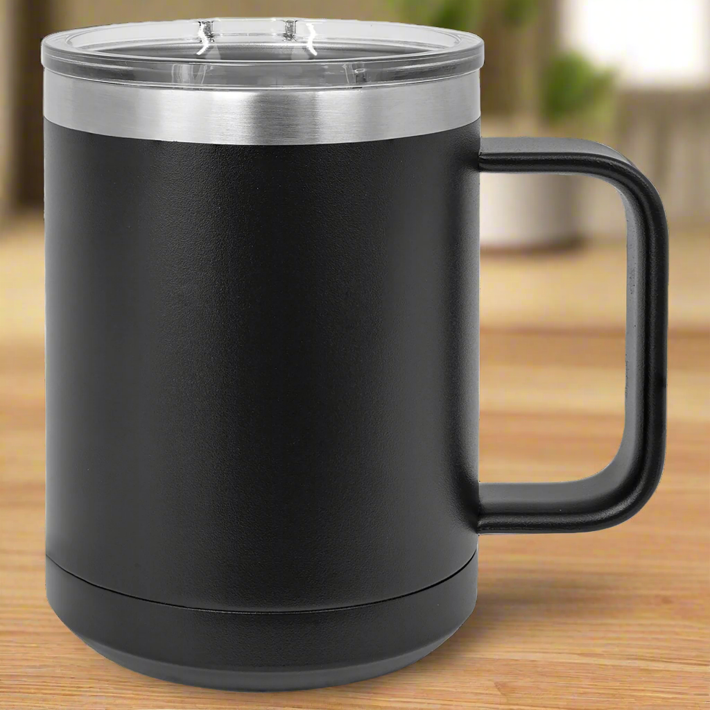 Black insulated mug with a handle 