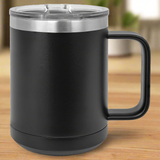 Black insulated mug with a handle 