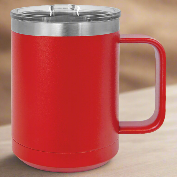 Red insulated mug with a handle 